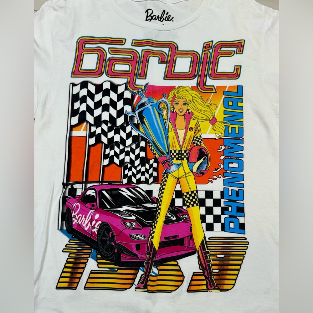 Super Cute! BARBIE Adult T Shirt Racing Phenomenal!